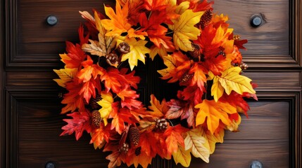 Canvas Print - vibrant fall leaf wreath