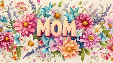 Wall Mural - Mom Floral Greeting.