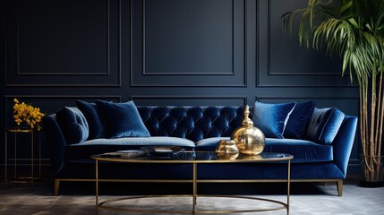 Wall Mural - velvet navy blue and gold