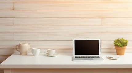 Wall Mural - laptop white wood table