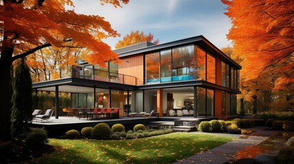 Sticker - modern house in the fall