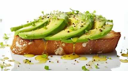 sea avocado toast on white background