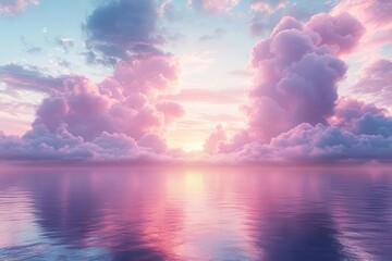 Wall Mural - dreamy pastel gradient sky misty ethereal atmosphere soft pink and purple hues delicate cloud wisps serene dawn mood