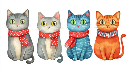 Naklejka na meble Cute Cats in Scarves.