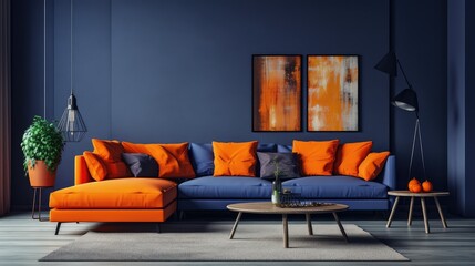 Poster - interior orange and navy background