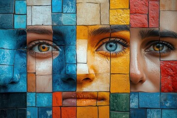 dynamic collage of diverse faces forming global community mosaic vibrant colors unity in diversity concept