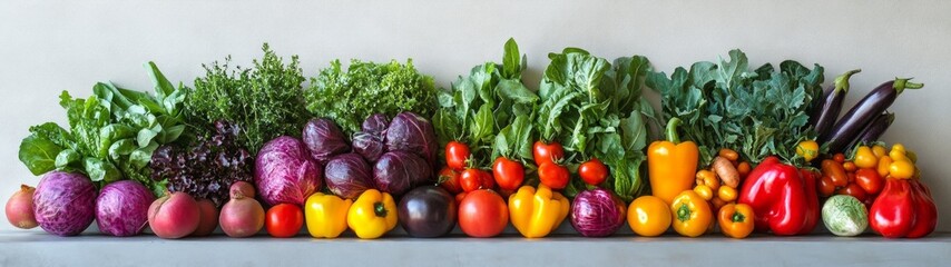 Colorful garden vegetables elegantly displayed on a table, showcasing their freshness and variety against a clean white backdrop, celebrating the beauty of nature's bounty.