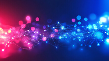 Wall Mural - Blue and pink abstract technology background with interconnected lines and dots