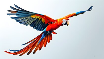 Wall Mural - Vibrant Parrot in Flight Against a Pure White Canvas, Generative AI Art