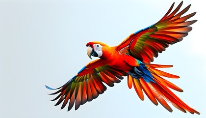 Wall Mural - Vibrant Parrot in Flight Against a Pure White Canvas, Generative AI Art