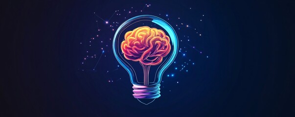 Wall Mural - Glowing brain inside a lightbulb representing new ideas