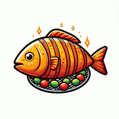 Sticker - Vector image of a grilled fish