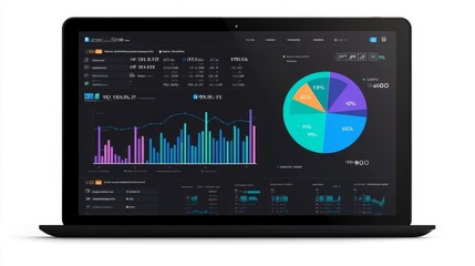 Leinwandbilder - A digital financial dashboard with interactive pie charts, displaying real-time data on investment performance, with detailed segments and percentages on a white background.