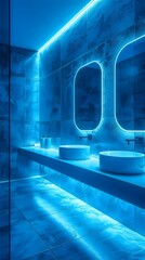 Electric blue modern bathroom at a night club..