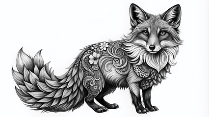 fox tattoo black and white