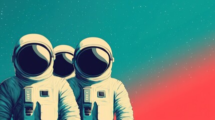 Wall Mural - business concept in minimal of business team of astronauts discussing strategy in space, corporate g