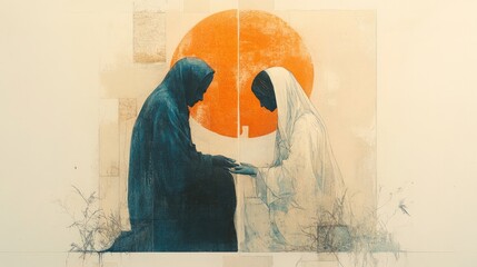 Wall Mural - Digital painting of two saints praying together.