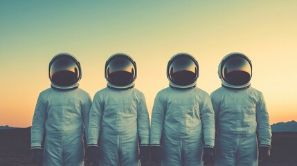 Wall Mural - business concept in minimal of business team of astronauts discussing strategy in space, corporate g