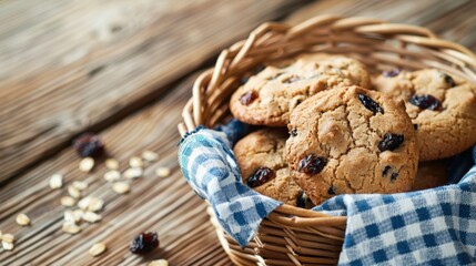 Homemade raisin cookies closeup view