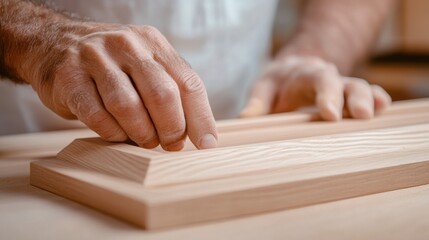 Wall Mural - A man is working on a piece of wood with his hands, AI