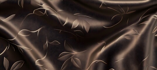 Poster - Abstract Brown Fabric with Embroidered Leaves Texture