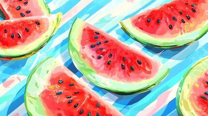 Canvas Print - Watermelon Slices on Striped Background