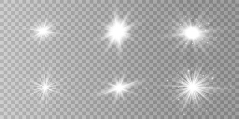Wall Mural - white glowing light explodes on a transparent background. sparkling magical dust particles. bright s