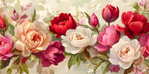 Canvas Print - Floral Painting with Pink and White Flowers