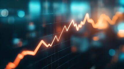 Poster - A financial chart with rising lines, highlighted with arrows, representing a growing market trend. The background shows blurred office equipment, creating a business-focused atmosphere.
