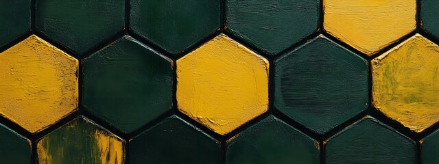 Wall Mural - Abstract Honeycomb Pattern with Green and Yellow