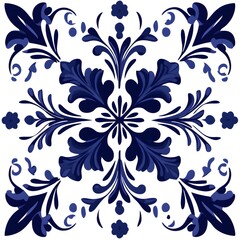 Wall Mural - Blue and White Floral Tile Pattern