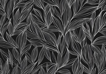 Wall Mural - Abstract Black and White Leaves Seamless Pattern