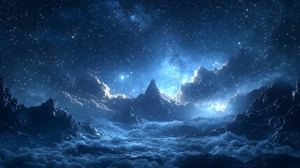 Wall Mural - Bright stars scatter across a deep night sky, with thin clouds adding texture and movement. The 3D realistic elements make the night feel expansive and full of possibilities