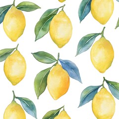 Wall Mural - Watercolor Lemon Seamless Pattern