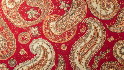 Sticker - Red and Gold Paisley Pattern Fabric Texture