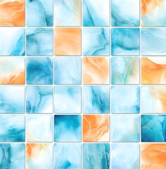 Wall Mural - Abstract Watercolor Tiles in Blue and Orange