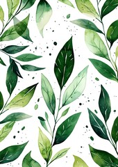 Canvas Print - Watercolor Green Leaves and Branches