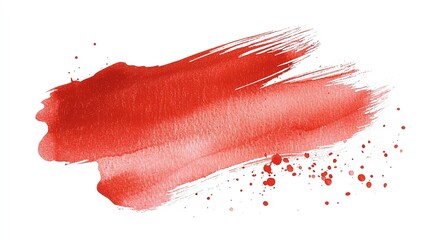 Canvas Print - Abstract red watercolor brush stroke with splatters on a white background.