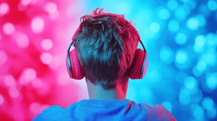 Wall Mural - A person enjoying a movie with wireless headphones, showcasing the immersive and distraction free experience they provide.