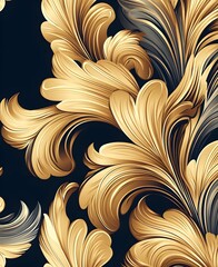 Wall Mural - Golden Abstract Floral Design on Black Background