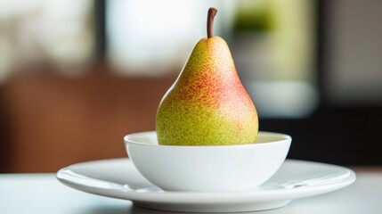 Canvas Print - Pear in white cup in plate