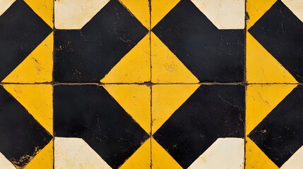 Canvas Print - Yellow and black geometric tile pattern