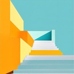 Poster - Abstract Geometric Shapes and Stairs in Yellow, Orange, Teal and White