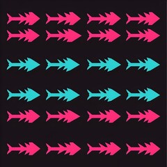 Canvas Print - Abstract geometric pattern with arrows in pink and blue on black background