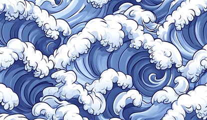 Wall Mural - Seamless Pattern Of Blue Ocean Waves