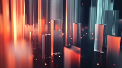 Leinwandbilder - A futuristic 3D bar graph floating in space, with transparent bars of different heights, set against a dark background, symbolizing high-tech data visualization.