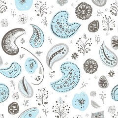 Wall Mural - Abstract Watercolor Floral Pattern with Blue and Gray Colors