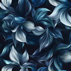 Canvas Print - Abstract Blue and White Leaves