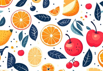 Wall Mural - Fruit Pattern with Blue Leaves