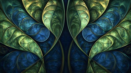 Wall Mural - Abstract Green and Blue Fractal Art